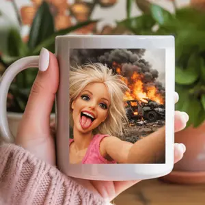 Disaster Blonde Doll Selfie Meme Mug, Viral Internet Mug, Cringy, Funny Doll Face, Vintage 90s Weird Face, Mean