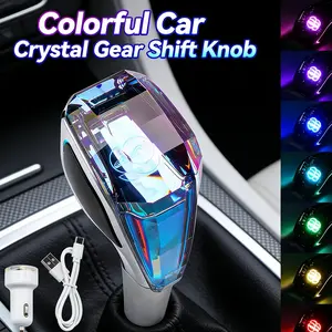 LED Crystal Gear Shift Knob with RGB Ambient Light Diamond-Cut Clear Design USB Rechargeable for Smooth Gear Shifting Car Interior Accessory Auto Styling Unique Decor