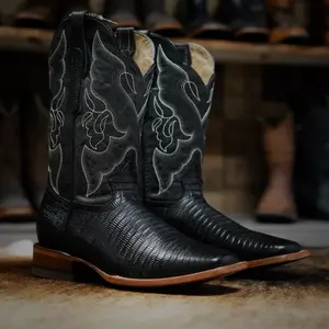 070 Lizard Embossed Black Botas Vaqueras de Mexico Western Boots Ranch Life