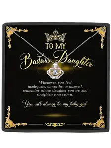 1pcs To My Badass Daughter Crown Pendant Necklace, Necklace For Daughter, Daughter Birthday Gift, Christmas Gift, Includes Card and Box