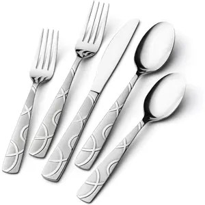 Silverware Set, 45-piece Silverware Set with Serving Utensils Set, for Kitchen, Home, Wedding, Party, Mirror Polished and Dishwasher Safe
