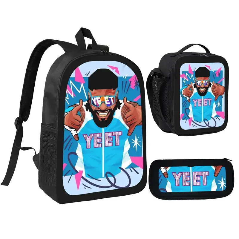 Backpack Three-Piece Set - Bold YEET Design Student Backpack Pencil Case & Lunch Bag Bundle for Students and Fans Ideal for School Use