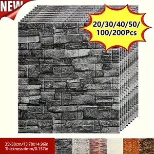 20/30/40/50/100/200pcs, 3D Wall Tile Sticker, Brick Pattern Self-Adhesive Waterproof Moisture-Proof Ceiling Sticker, Easy To Stick And Peel, Easy To Clean And Free Cutting, For Kitchen Living Room Bathroom Corridor