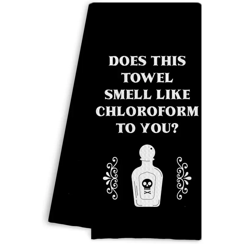 Funny Gothic Microfiber Cleaning Towels, 16x24 in, 4-Pack or 6-Pack Spooky Hand Towels for Halloween Kitchen Decor, Room Accents & Gifting, Set