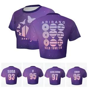BT21 Crop Top 2026 ARIRANG ARMY Kpop Band Purple Cropped T Shirt Women JIN #92 SUGA #93 RAP MONSTER #94 J-HOPE #94 JIMIN #95 V #95 JUNG KOOK #97 Cute Graphic Tee Summer Streetwear XS-XXL