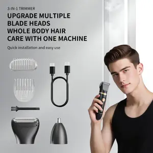 3-piece men's grooming set with USB charging hair clipper, electric shaver, fine trimmer, nose hair trimmer, lithium battery is an ideal holiday gift for men to have their hair cut, travel, styling, and beard care at home