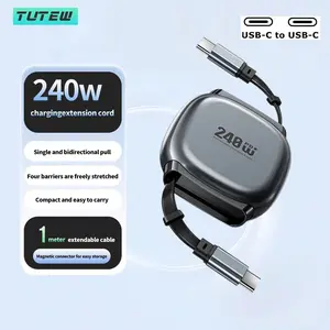 240w Retractable Fast Charging Cable USB C to C, Auto Coiling for Travel, Compatible with iPhone, Samsung, Huawei, Phone Tablet Laptop