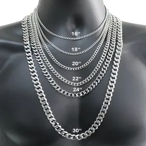 [18"-28" Cuban Chain] Stainless Steel Cuban Curb Chain Silvery Men Choker 3/5/7mm | Fashionable And Beautiful Necklace Fashion Outfit