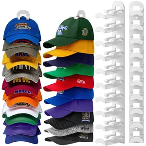 Strong Adhesive Hat Organizer Wall Mount | 2-Pack 20-Cap Baseball Cap Rack with Screws Included, Durable Closet & Door Storage Solution (Black)