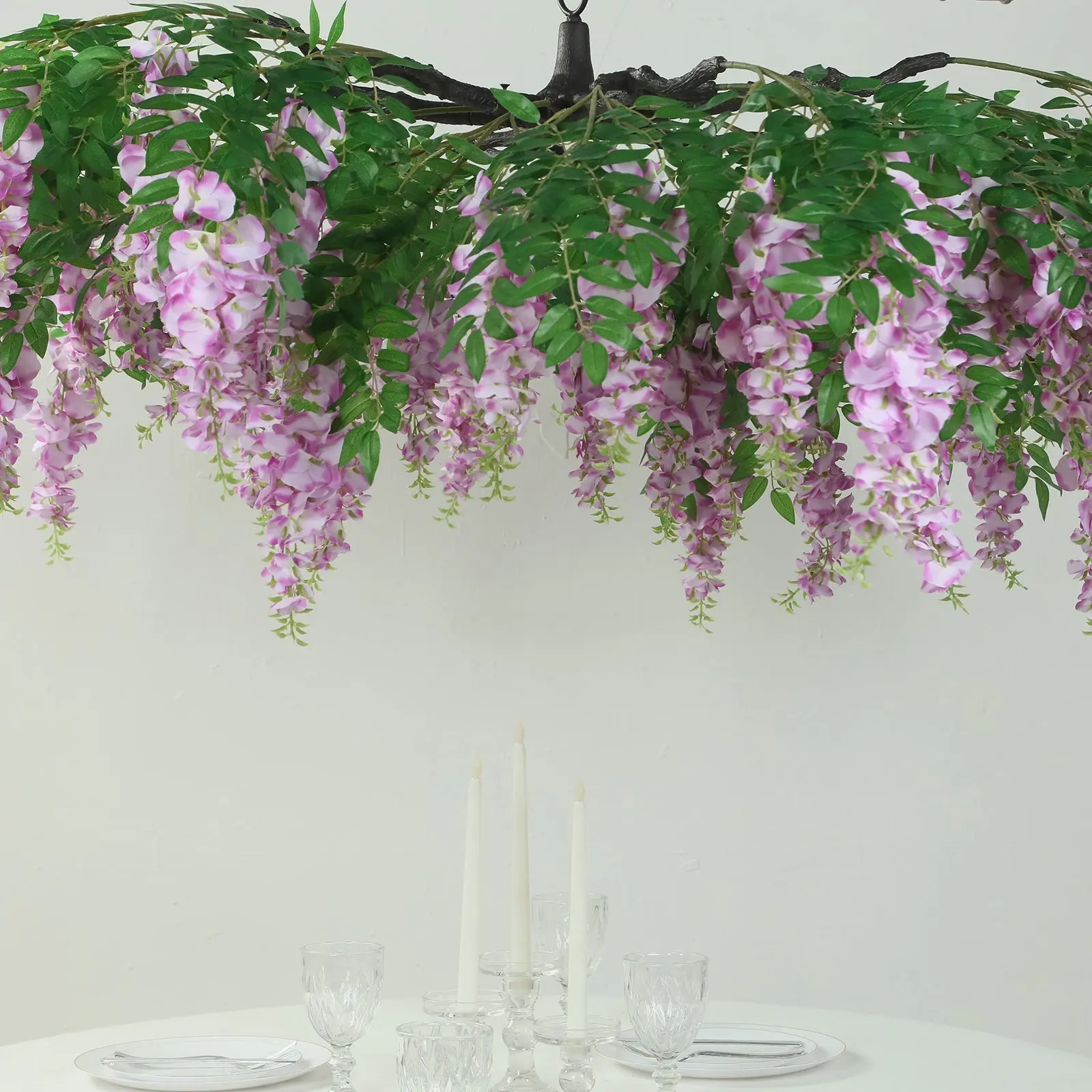 Decorative Artificial Silk Wisteria Vine - 55 inches Round Hanging Canopy, Draping Floral Garland with Interchangeable Branches, Single Unit Artificial Hanging Flowers for Wedding Decor & Room Accent