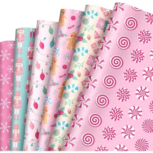 12 Sheets Christmas Wrapping Paper - Not Roll -  Xmas Gingerbread Nutcracker Candy Cane  Wrap Paper Folded Flat for DIY Crafts Winter Birthday  Shower, 19.7 x 27.6 Inch