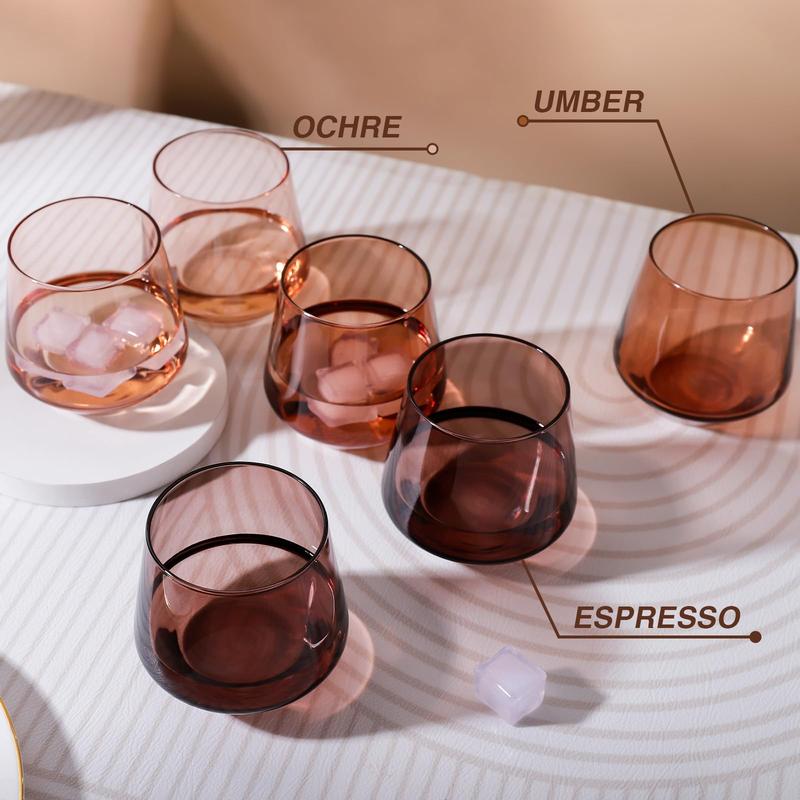 Venus Stemless Wine Glasses Set 6-14oz Amber Colored Wine Glasses Stemless, Brown Wine Glasses Set， otezla tumbler Drinkware