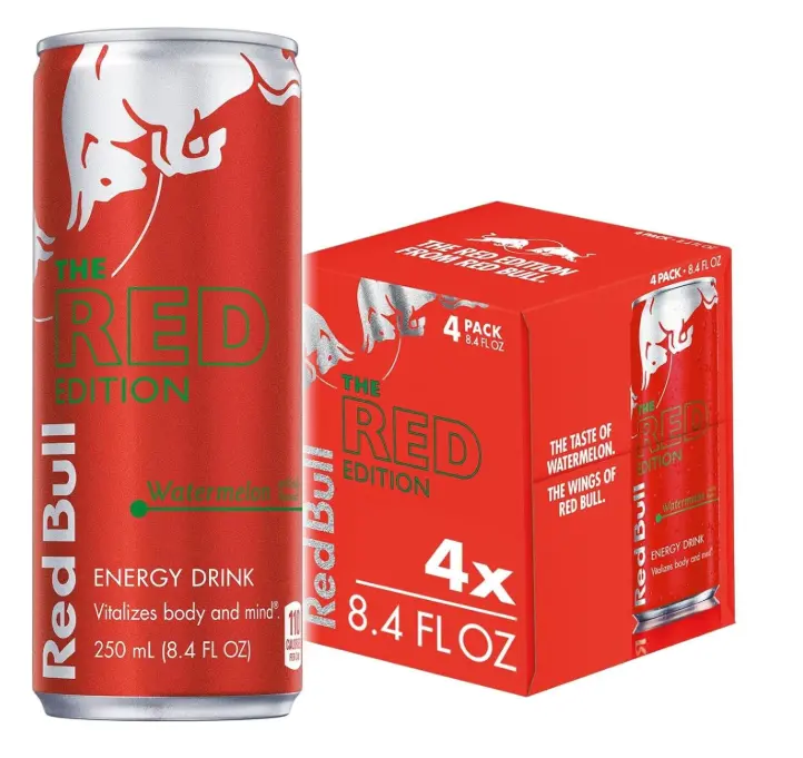 Red Bull Red Edition Energy Drink, Watermelon, with 80mg Caffeine plus Taurine & B Vitamins, 8.4 Fl Oz, Pack of 4 Cans