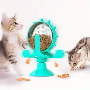 Battery-operated interactive windmill cat and dog slow feeder & treat dispenser - rotating motion educational toy, Ferris wheel food dispensing pet toy, leak-proof design with non-slip base - suitable gift.