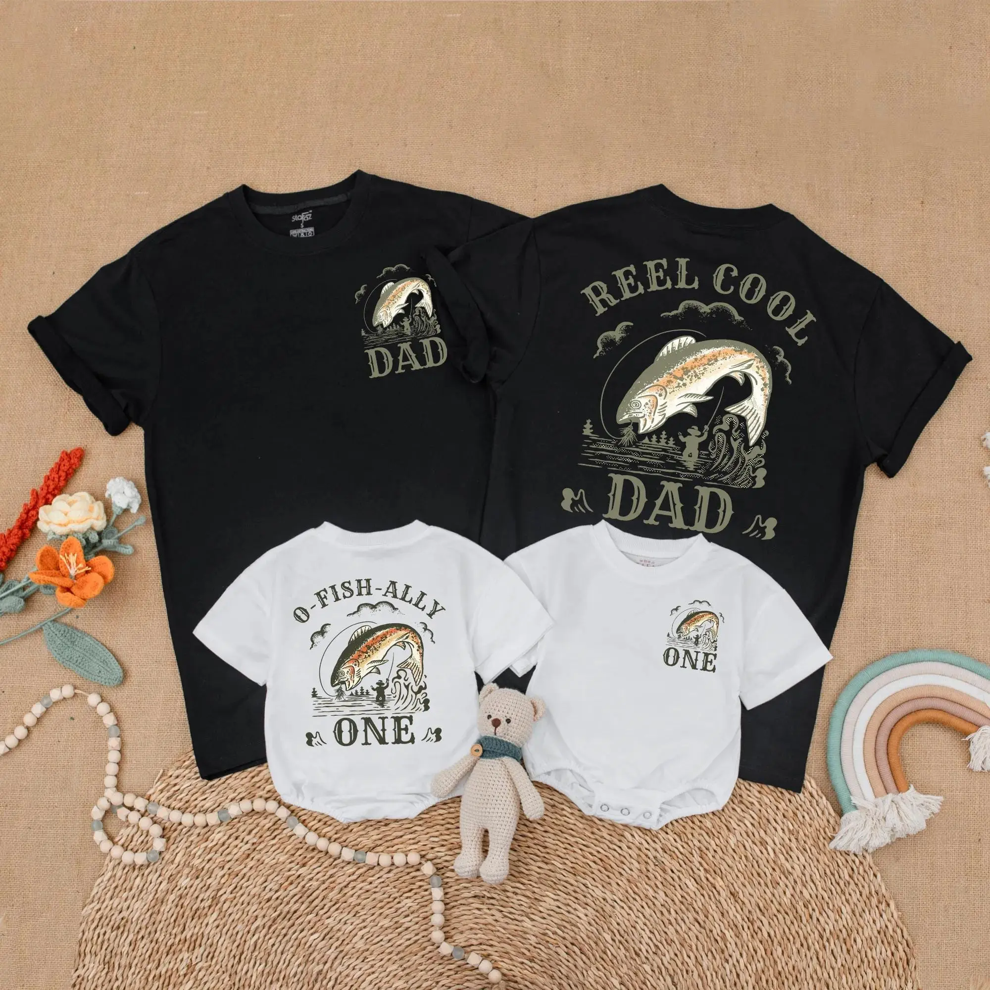 STAFAZ O-Fish-Ally One Birthday Family Matching Shirts 1st Birthday Fishing Romper for Boy Fishing Theme Party First Birthday Gift for Baby 95% Cotton Casual