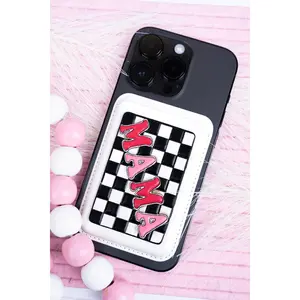 Checkered Pink Mama Faux Leather Magnetic Cardholder