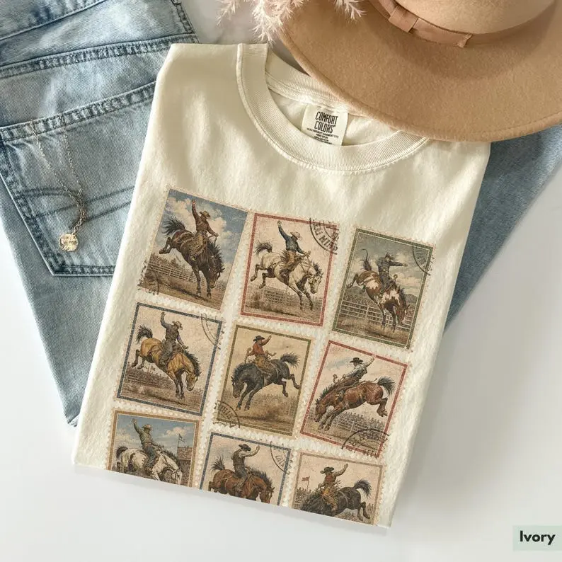 Comfort Colors Western Cowboy TShirt Vintage Rodeo Stamp T-Shirt Bucking Horse Country Cowgirl Tee
