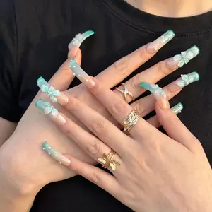 AVIARA  LONG Curved Square  10pcs Handmade Acrylic 3D Y2K Press On Nails Luxious Salon Quality Fake Nail detachable nails