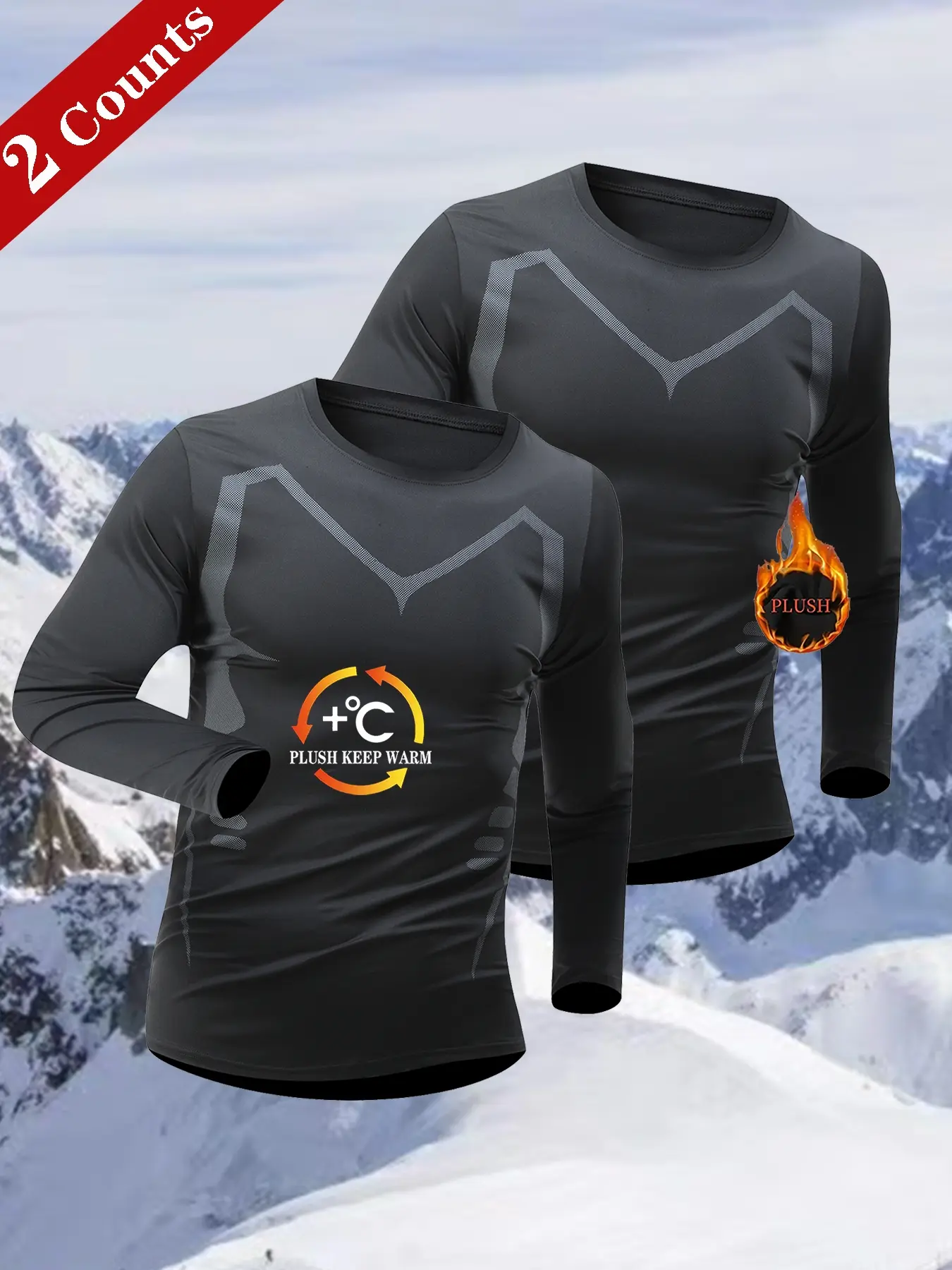 Men's Compression Shirts 2 Pack, Long Sleeve Warm Quick Dry Breathable Sports Clothing, Fitness Outdoor Activities, Sizes XS-2xl, Compression Tops