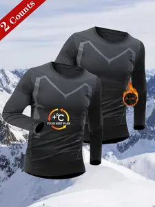 Men's Compression Shirts 2 Pack, Long Sleeve Warm Quick Dry Breathable Sports Clothing, Fitness Outdoor Activities, Sizes XS-2xl, Compression Tops
