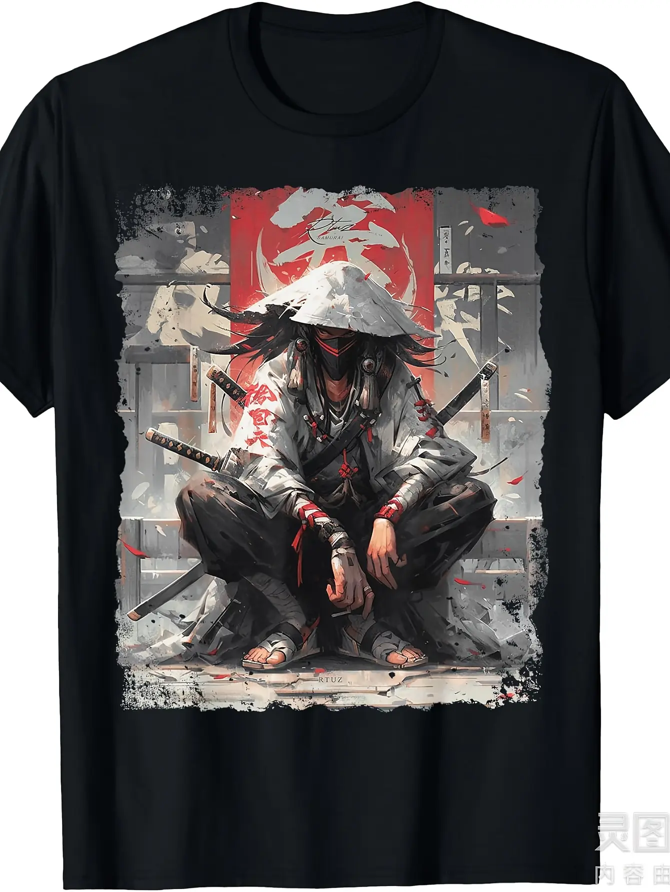 Samurai Sword Ninja Japanese Manga Anime Street Style T-Shirt| Unisex  Summer Short Sleeve Printed T-Shirt 180g, Casual Loose Fit, Crew Neck