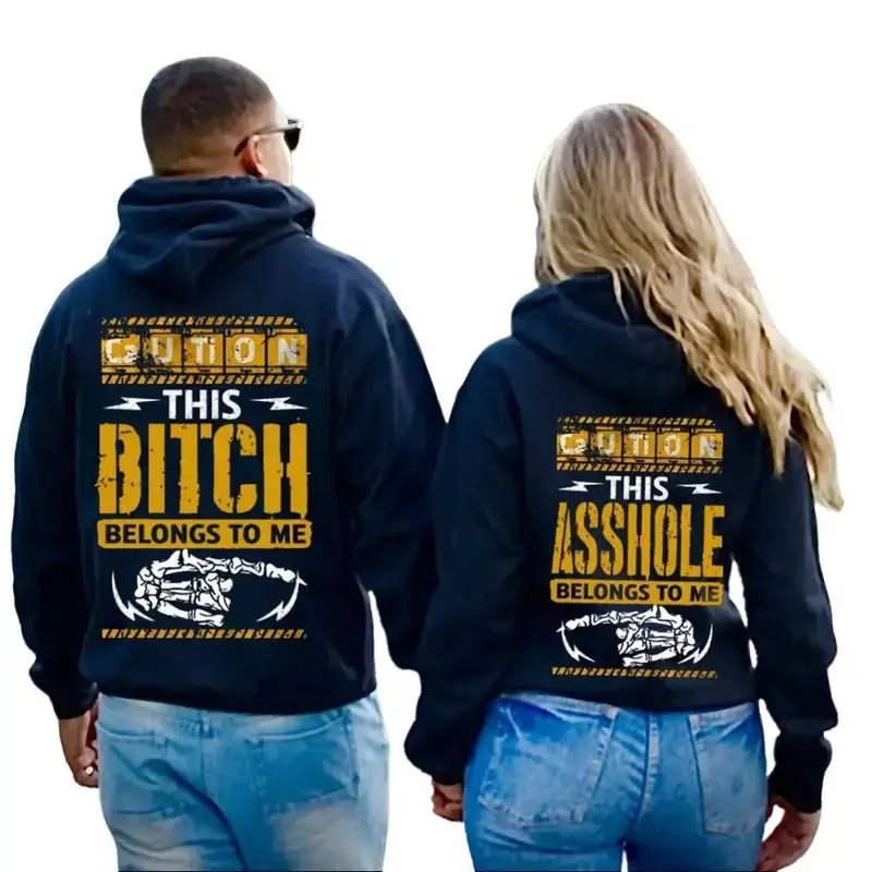 Matching Couple Hoodie This Assh0le-Biitch Belongs To Me Graphic Couple Hoodies Casual Fabric Pullover Perfect Gift Classic Pullover Couple Style Casual Streetwear Made in USA Menswear Womenswear Unisex Fan Gift for Birthday Holiday