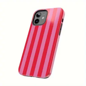 Pink& Red Striped Phone Case for iPhone 16 15 14 Plus 13 12 11 Pro Max, Simple Classic Anti-fall Mobile Phone Case for Men Women Compatible with Samsung Galaxy S25