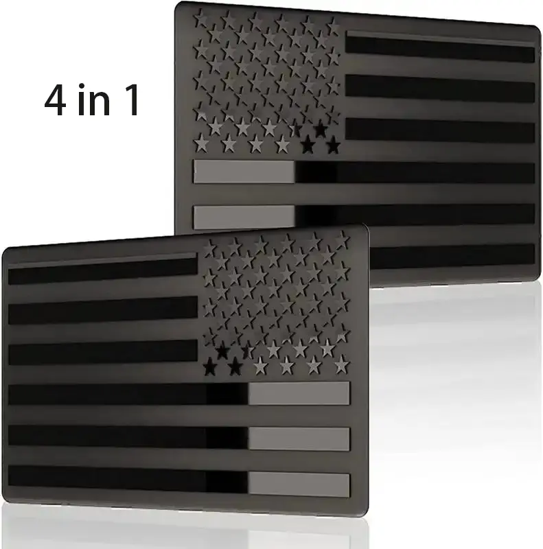 4 PCS Embossed 3D Metal Black American Flag Emblem Sticker 5"x3" USA Flag Decal for Cars Trucks SUV Laptop Wall Large