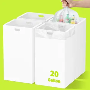 20 Gallon Disposable Trash Cans for Parties, 4 Pack  Collapsible Pop Up Trash Can with Handles, Portable Cardboard Garbage Can & Recycling Bin for Party Kitchen Camping, White