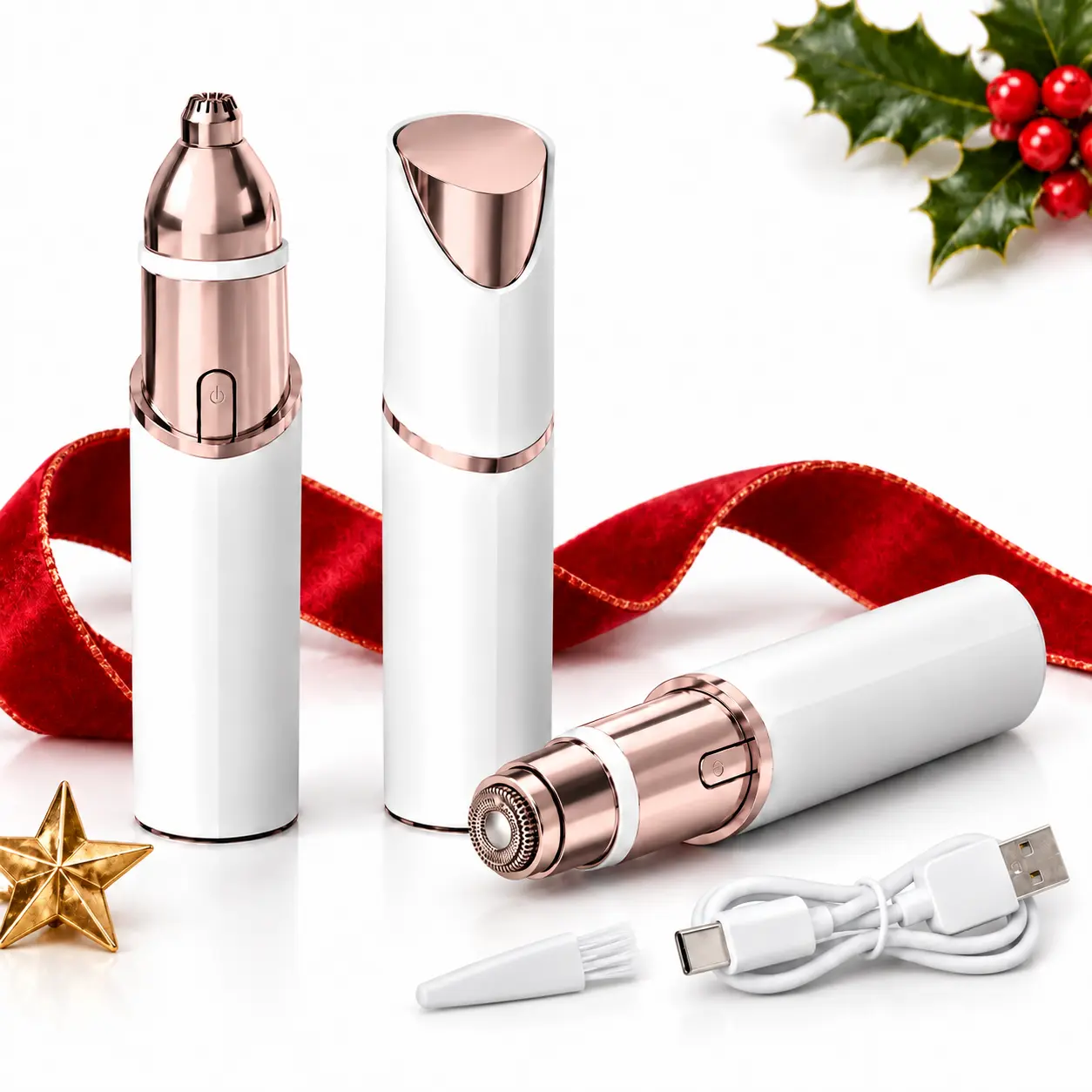 2 in 1 Rechargeable Waterproof facial & eyebrow hair trimmer,Electric Eyebrow Trimmer,Lip Facial Body Hair Removal Tool, Facial Hair Care Tool, Electric Shaver Women, Epilator Hair Remover with Complete Accessories Kit Lightweight Smooth Brush