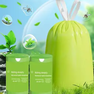 Disposable mosquito-proof drawstring garbage bags, mugwort garbage bags for kitchens, bathrooms and home offices, green, durable and thick garbage bags - durable, tear-resistant, leak-proof and easy-to-use garbage bags.
