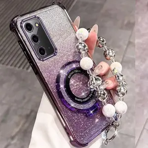 Note20 Glittery Bling Style Glitter PC Fashion Mobile Phone Lanyard Strap Lanyard Phone Holder Case with Durable Cover Compatible with For Samsung Galaxy Note 20