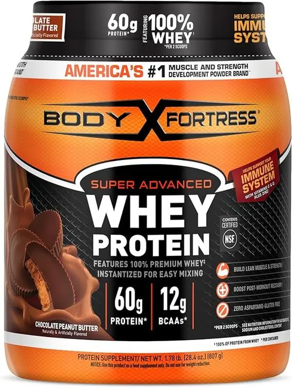 Body Fortress Super Advanced Whey Protein Powder - Chocolate Peanut Butter Flavor, 1.78 lbs