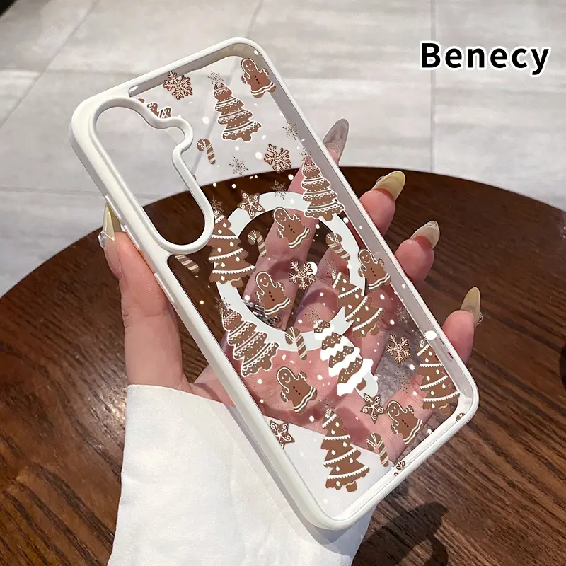 Magnetic Phone Case Supports Wireless Compatible with Samsung Galaxy S23 Ultra S24 Plus FE S25 S22+ Gingerbread Adventure Pattern Anti-Yellowing Shockproof durable ultra-thin Crystal Transparent Acrylic Cover, Accessories, Fingerprint, Protective