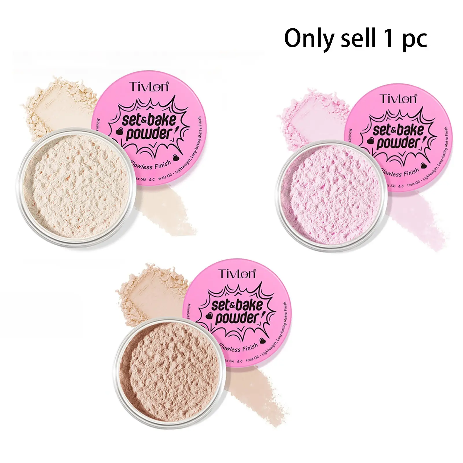 Tivlon SET & BAKE POWDER, Professional setting powder, Flawless Powder, Face Powder, with a light and matte finish, oil-control effect, suitable for all skin types, providing long-lasting makeup foundation and finish.
