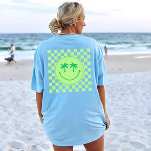 Palm Tree Smily Shirt Coconut Girl Clothes Preppy Summer Oversized Beach Tee Vsco Girl Aesthetic Shirt For Teens Words On Back