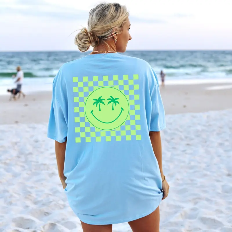 Palm Tree Smily Shirt Coconut Girl Clothes Preppy Summer Oversized Beach Tee Vsco Girl Aesthetic Shirt For Teens Words On Back