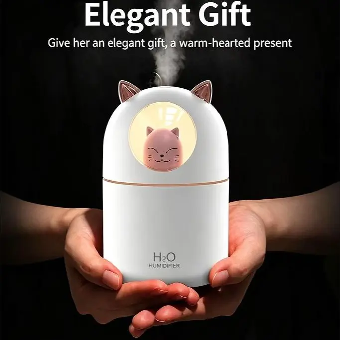 Cat humidifier (excluding essential oil), spray effect humidifier, with color changing atmosphere light, suitable for bedroom, office, study, car fragrance humidifier, elegant gifts