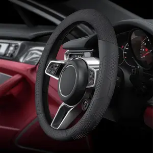 Leather Steering Wheel Cover for Chevy Silverado 1500 2500 3500, 14.5-15 inches Car Steering Wheel Cover with Non-Slip Breathable (Black)