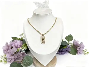 14K Gold Plated Virgen de Guadalupe Necklace with CZ Halo Rectangular Pendant & Figaro Chain for Women Elegant Spiritual Jewelry