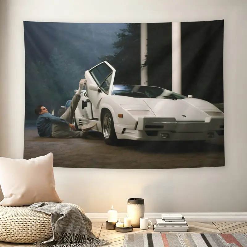 White Lamborghini Countach Wall Flag, 80s Sports Car Print, Mid-century Modern Black Flash Manga Style, Retro Automotive Aesthetic, For Adult Fans, Man Cave Decor, Living Room, Bedroom, Nostalgic Vibe