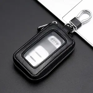 Black Car Key Cases, Premium Mirror-Style Zipper Car Key Holder Bag with Key Ring, Universal Car Key Cover, Fashion Car Key Pouch for Men & Women