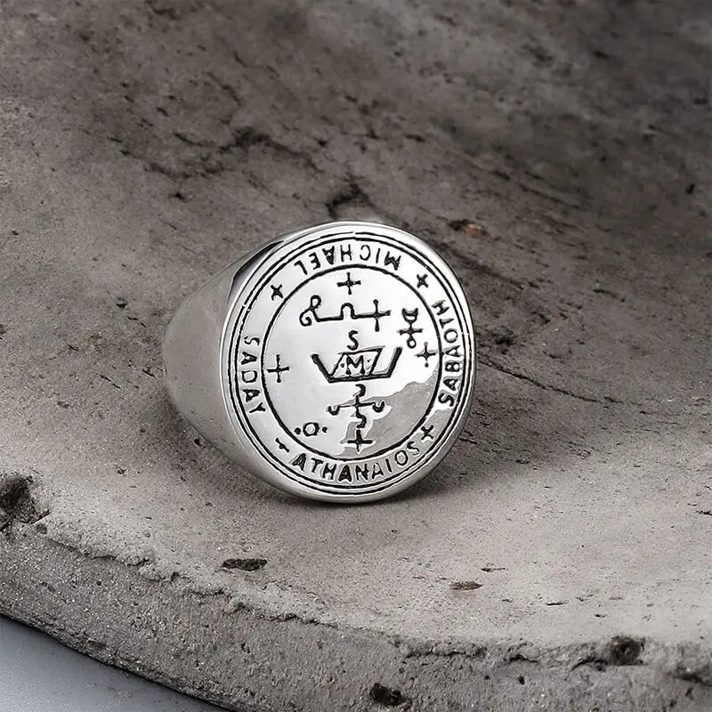 GTHIC Sigil of Archangel Michael Talisman Stainless Steel Ring for Men Fashion Accessories Daily Wear