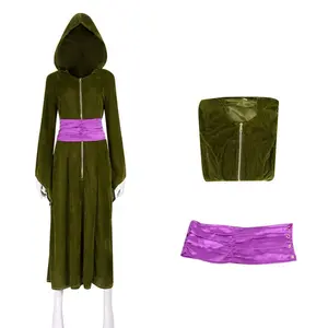 Padmé Amidala Dark Green Velvet Hooded Dress Cosplay Costume Set with Belt for Comic Con