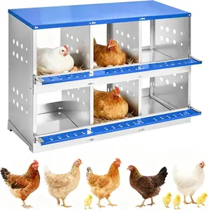 Chicken Nesting Box, 6/8-Compartment Heavy Duty Metal Hen Laying Box with Breathable Holes & Resting Platform, Wall Mounted/Floor Rollaway Chicken Nest Box for Easy Clean & Egg Collection-Red No Lid
