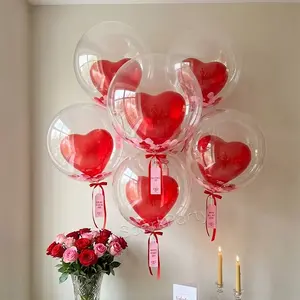 12pcs Valentine's Day Romantic Balloon Set, 18-Inch Clear Bubble Ball + 10-Inch Heart Balloon, Party Decor, Gift, Photo Background