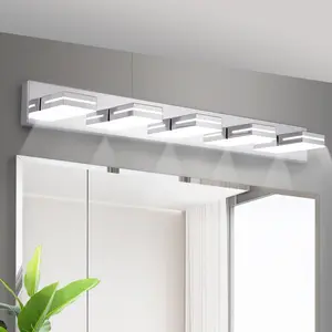 Modern Chrome LED Vanity Light, 5-Lights Wall Sconce for Bathroom and Mirror, Sleek Minimalist Design, Energy-Efficient, Easy to Install