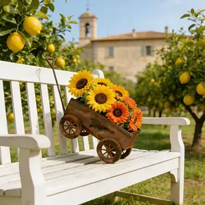 Farmhouse Decor Rusted Wrought Iron Wheelbarrow Planter with Wheels, Outdoor Decorative Metal Plant Stand, Garden Flower Pot Holder for Patio Backyard Yard Balcony Decor