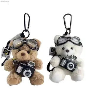 2-Pack Cute Flash Camera Bear Plush Bag Pendants, Soft Faux Fur Pink Heart Teddy Bear Keychains with Sturdy Carabiner Clips, Adorable Fluffy Charms for Keys, Bags & Car Decor, Sweet Stylish Daily Accessories for Women & Girls