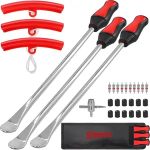 14.5 Inch 3Pcs Tire Spoons Tool Set 10Pcs Valve Cores Rim Protector Valve Changer Kit for Motorcycles Dirt Bikes Lawn Mowers Tire Removal Mounting Installation